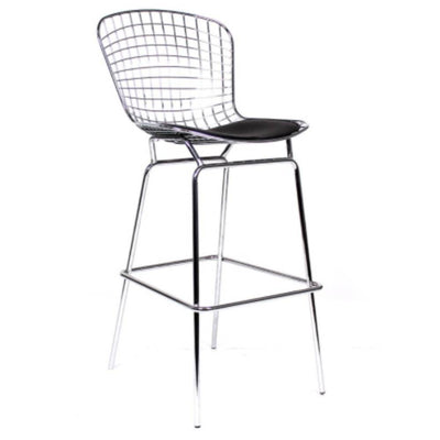 BANCO NOGAL BEAT BANCO BERTOIA BAR/ 61CM | Banco Alto Barra Desayunador Cocina Uso Comercial Residencial | 61 cm | Asiento Vinipiel | Cromado | Tapizado | Interior